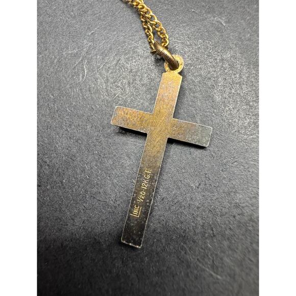 Vintage 1/20 12k GF chain With Etched Cross Pendant Chain Link Necklace 18" - Picture 5 of 12